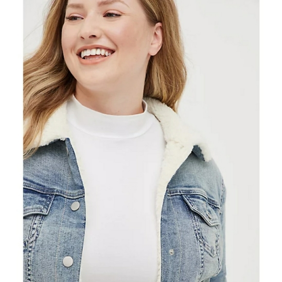 NWT Denim Jacket Sherpa Collar & Plaid Lined - Picture 4 of 16